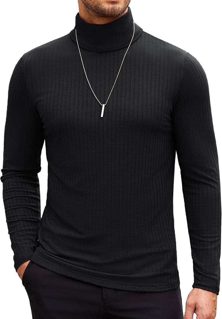 COOFANDY Men's Turtleneck Sweater Slim Fit Lightweight Basic Ribbed Sweaters (XL, 01-black)