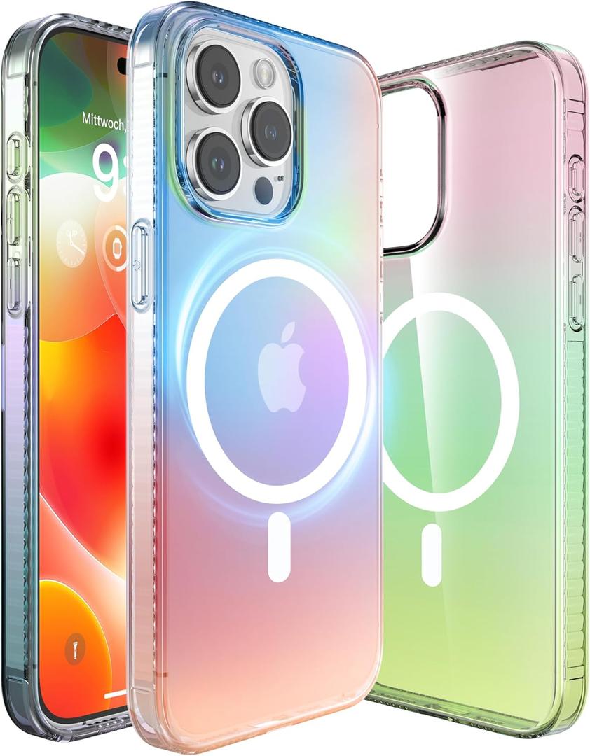 Magnetic Iridescent Clear Case for iPhone 14 Pro [Compatible with MagSafe] [Military Grade Protection] Shockproof Phone Cases for Women Men Slim Thin Cover- Iridescent Design