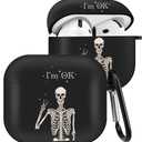 Boaretiu for Airpods 4 Case Cute Cartoon Kawaii - with Keychain Funny Design Cover with Carabiner Fun Cool Shell Stylish for Girls Teens Women Cases for Air pods 4, Skull