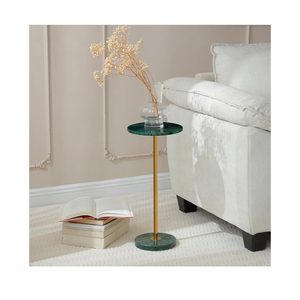 Hmjeae Φ9.8inch Marble Round Drink Table, Stone Finish Pedestal End Table for Living Room, Weighted Base Small Accent Side Table for Small Space  Emerald Green