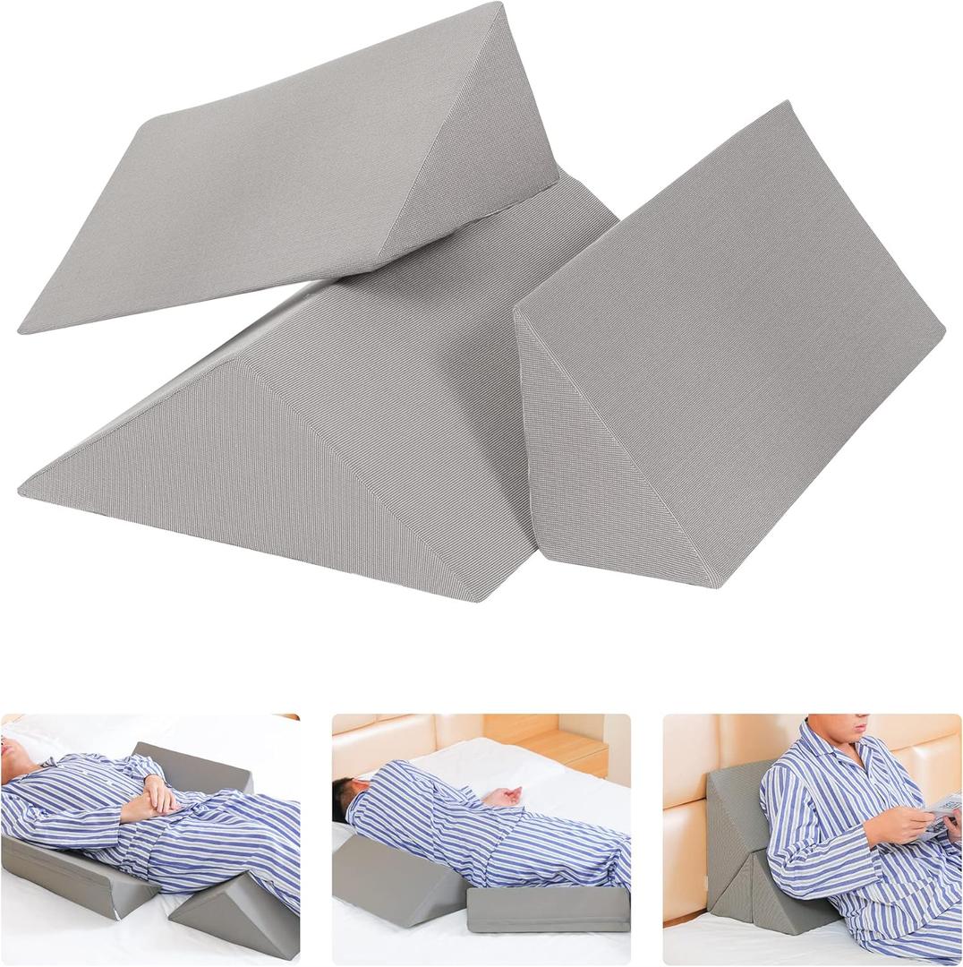 Fanwer Bed Wedges & Body Positioners (3 in 1), 40 Degree Wedges for Bed Positioning,Positioning Pillows for Elderly, Wedge Pillow for Bed Sores, Side Sleeping, After Surgery, Knees Elevated,Back Pain (Grey)