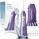 AquaSonic Water Flosser - Cordless Rechargeable Water Flossers for Teeth Cleaning - Waterproof Aqua Flosser, Portable Oral Irrigator for Dental Cleaning with 5 Jet Tips  Braces Home Travel (Satin Purple)