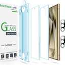 amFilm Auto-Alignment OneTouch for Samsung Galaxy S24 Ultra 6.8'' Screen Protector + Camera Lens Protector, Tempered Glass, 30 seconds Installation, Bubble Free, Anti-Scratch [2+2 Pack] (S24U-6.8")