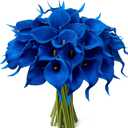 24 Pcs Blue Artificial Calla Lily Flowers Fake Blue Silk Flowers Real Touch for Wedding Bouquet Office Home Kitchen Decor