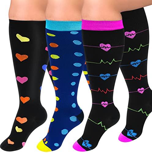 Diu Life 3 Pairs Plus Size Compression Socks for Women and Men Wide Calf Extra Knee High Support for Circulation running athletic Gifts for Her Fashion Dot Maternity Mujer Nurse Stockings