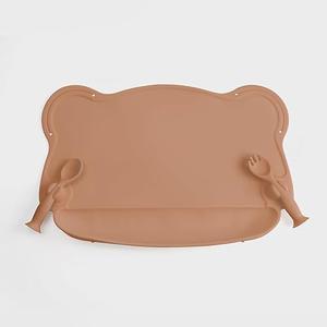 AXXXEST Silicone Placemats for Babies & Toddlers - Deep Food Catcher Pocket & Stable Base for Restaurants, Travel Essentials Set with Storage Pouch (3-Piece Set) Brown