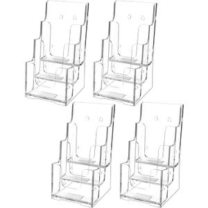 MaxGear Acrylic Brochure Holder, 4 Inch Wide 3 Tier Literature Display Stand, Clear Premium Acrylic Pamphlet Holder, Multi Pocket Wall Mount or Countertop Organizer, Office or Home Use, 4 Pack