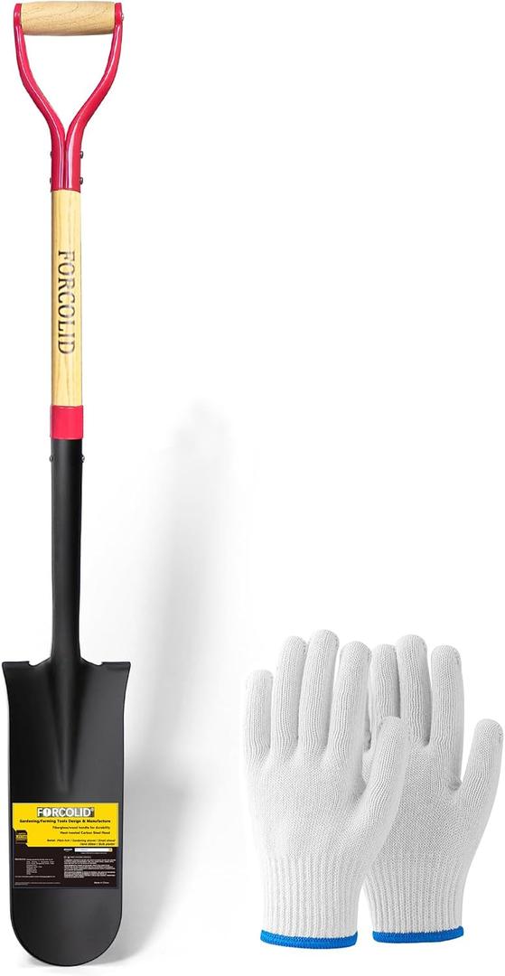Drain Spade Shovel, Garden Drain Spade, Trenching Shovel, Woode D-Handle, Steel Y-Grip, 45 Inch Spade for Digging, Transplanting & Edging wih Replaceable Handle 
