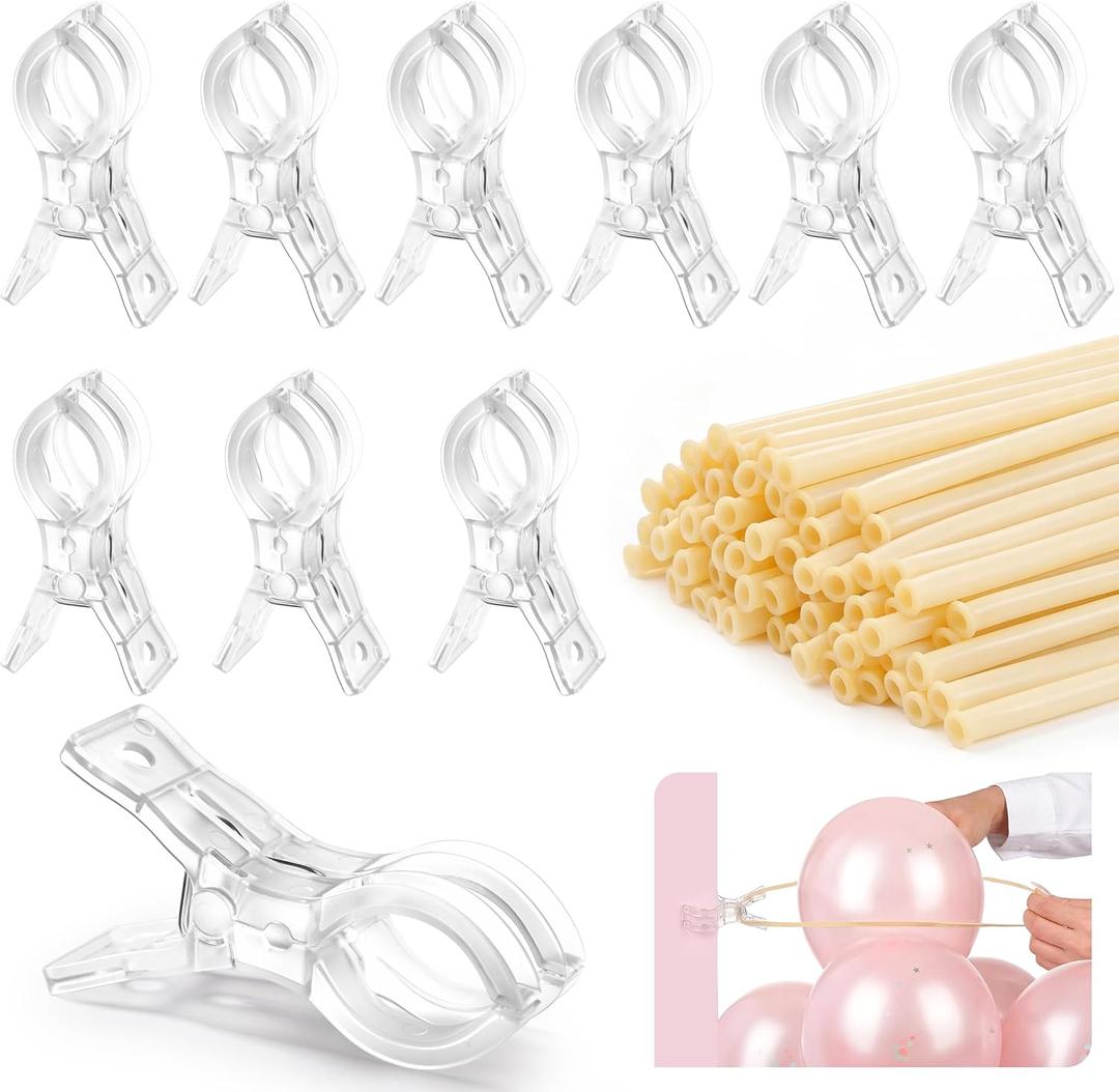 RELBRO Spring Clamps, 10 Pcs 3.5 Inch Clear Plastic Clips with 100 Pcs Long Balloons for Balloon Arch Backdrop Craft Decoration Projects