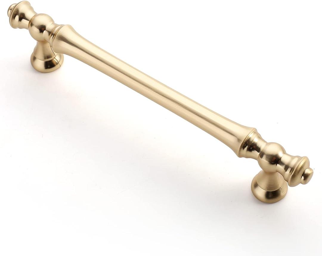 Asidrama 6 Pack 5 Inch(128mm) Brushed Brass Kitchen Cabinet Handles, Gold Cabinet Pulls Kitchen Cabinet Hardware for Cupboard Drawer Pulls (5" Hole Center)