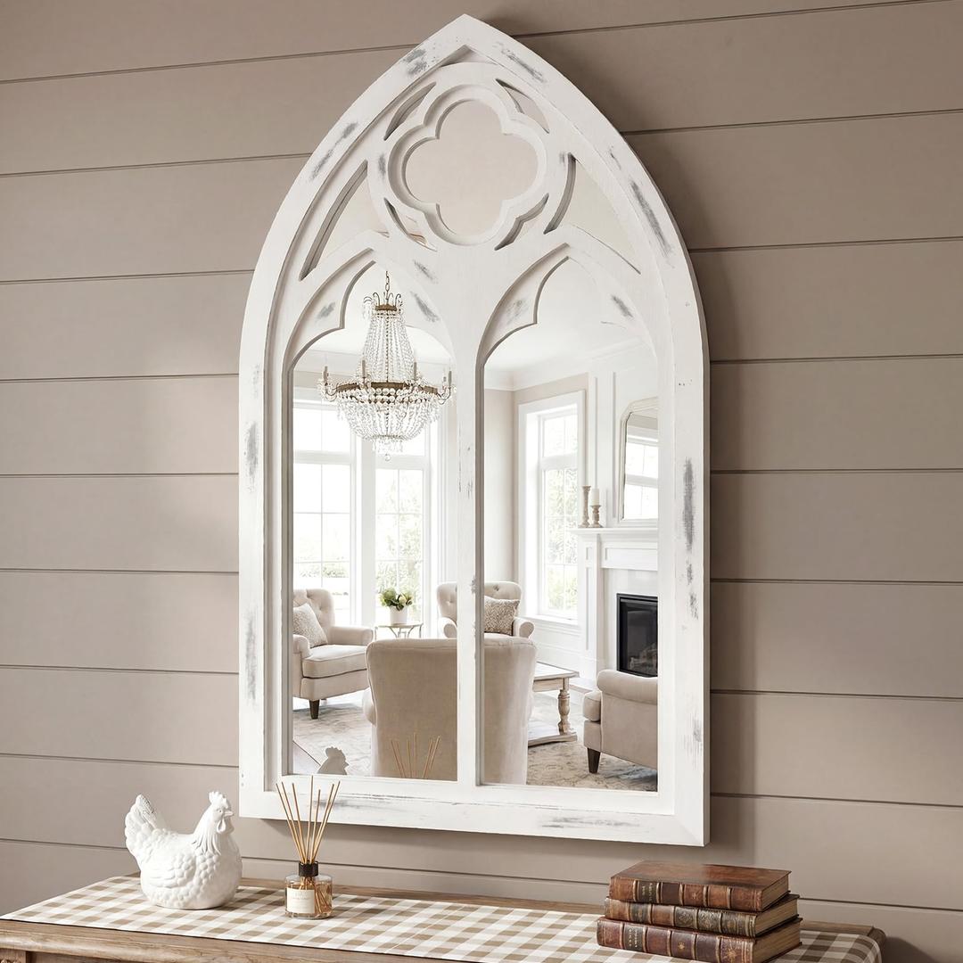 PlushVibes Farmhouse Mirror Wall Decor, 20"x34" Gothic Cathedral Mirror