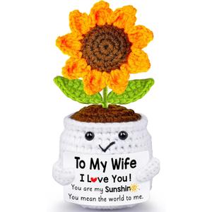 Qunland Mothers Day Her Gifts for Wife from Husband, to My Wife Handmade Crochet Sunflower Doll, Mother's Day Anniversary Wedding Birthday Gifts for Women Her, I Love You Romantic for Wifey
