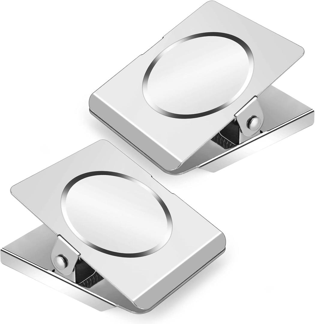 Grtard Strong Magnetic Clips, 2.2 Inch Extra Large Magnetic Clips Heavy Duty, 2Pack Magnet Clip for Fridge, Clip Magnets for Refrigerator, Whiteboard, Classroom, Kitchen, Office Organizer (Silver)