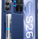ATATOO for Samsung Galaxy S26 Case Wallet with HD Tempered Glass Screen Protector [2 Pack], Built-in Card Holder, Slide Camera Cover, Drop Protection, Protective Phone Case for Galaxy S26 6.3", Blue