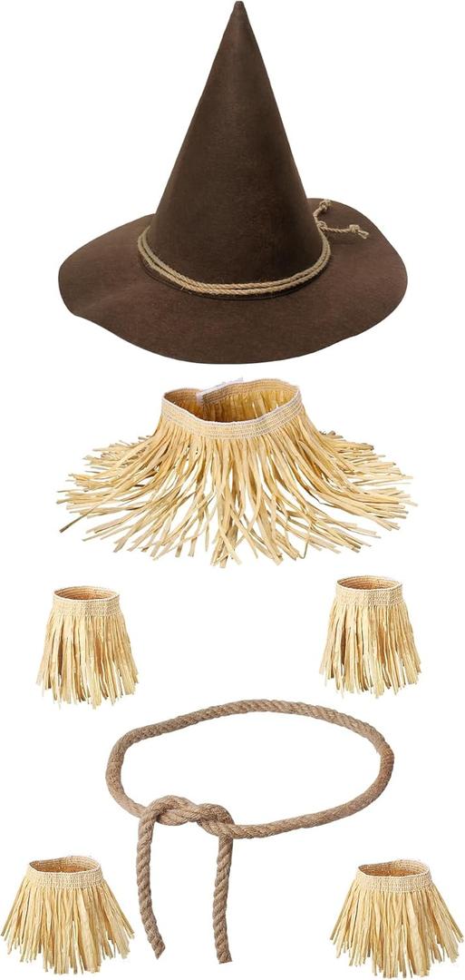 Scarecrow Costume Accessories Adults,Scarecrow Hat with Raffia Straw Kit,Halloween Costume Women Men