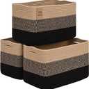 Degeyoyo Woven Storage Baskets, Baskets for Organizing, 3 Pack Woven Basket for Storage, Storage Baskets for Shelf, Towel, Toy, Book, Closet, Baby 15"10"9" (Black&Brown)
