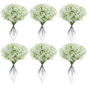 Grevosea 120 Pcs White Babys Breath Artificial Flowers, Artificial Flowers Bulk Real Touch Flower for Wedding Party Home Garden Decoration