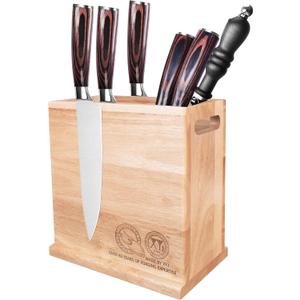 XYJ Magnetic Knife Block, Double Side Magnets, Natural Wood, Large Capacity Kitchen Storage for Knives and Utensils, Knife Holder Organizer Rack Tool without Knives, 8.5*8.5 inch without board