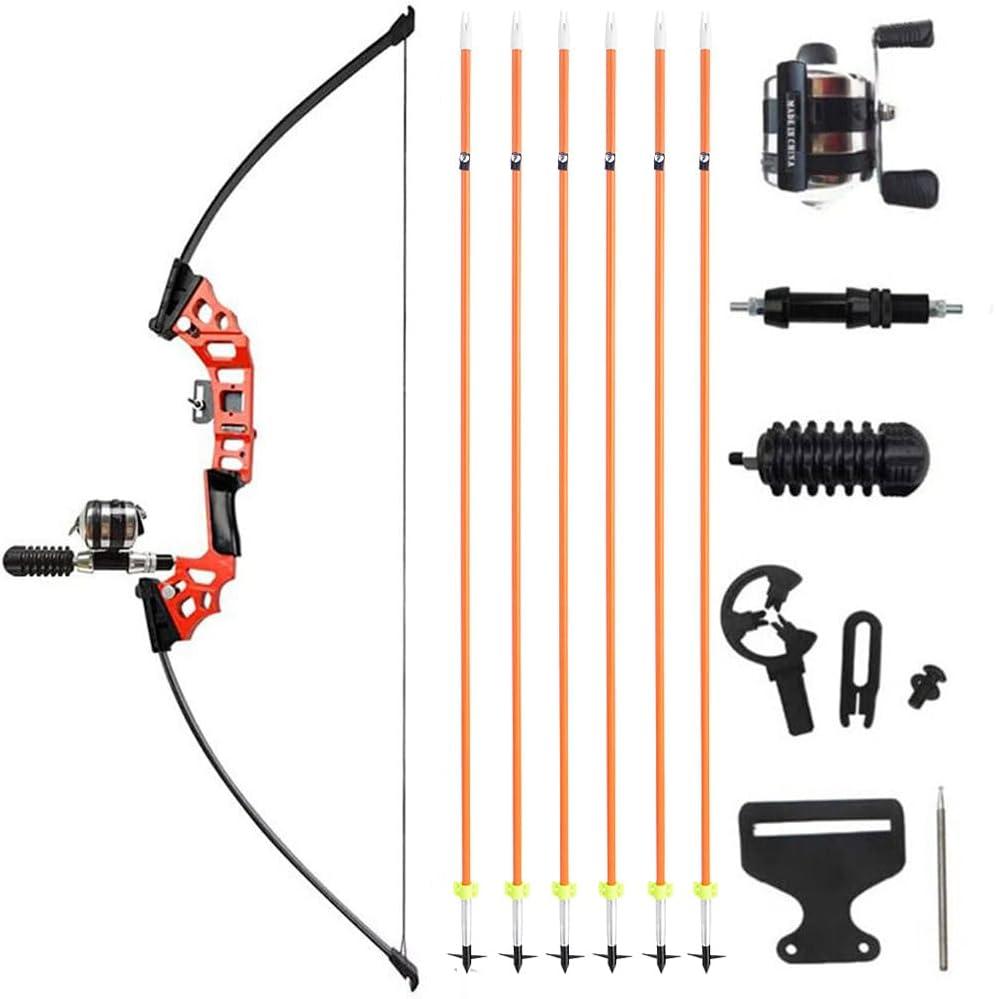 50" Recurve Bowfishing Kit 40lbs Bowfishing Bow with Reel Kits Archery Straight Bow Right Handed for Outdoor Hunting Fishing