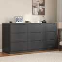 Winkalon 9 Drawer Dresser,62 Wide Chest of 9 Drawer Dresser, Modern Storage Cabinets with Large Wood Drawers for Bedroom, Living Room, Entryway, Hallway Black