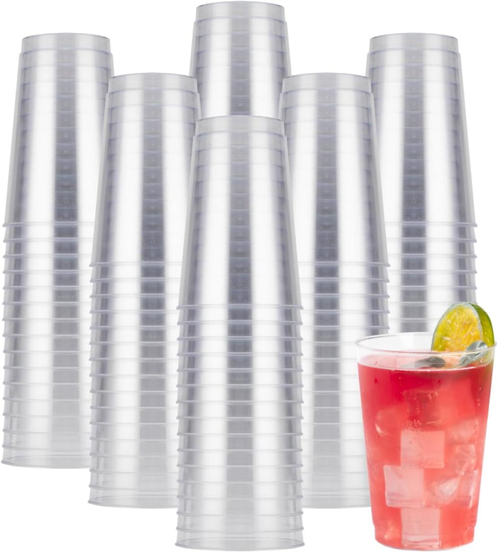 Goodluck 200PCS 12oz Clear Plastic Cups for Party, Disposable Clear Plastic Cups, Cocktail Glasses for Wedding Thanksgiving, Christmas and Parties