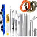 14 Pieces Paracord Tools Needles Paracord FID Set Stitching Set Stainless Steel Lacing Needles Smoothing Tool Knotter with Marlin Spike for Work Leather Weaving (Blue)