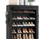 Shoe Rack with Cover, 5 Tier Shoe Organizer Storage for 20-24 Pair Shoes and Boots Large Shoe Storage Shelf Space Saving Vertical Shoe Rack for Closet, Front Door Entrance, Dorm, Garage (Black)