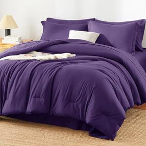 HIMEET Queen Comforter Set - 7 Pieces Bed in a Bag Queen Size, Luxury Comforter Set with Sheets for All Season, Bed Set with Comforter, Flat Sheet, Fitted Sheet, Pillowcases & Shams, Purple