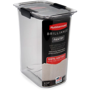 Rubbermaid Brilliance 16-Cup Airtight Food Storage Container with Lid Clear/Grey - optimal for pantry organization flour sugar and food storage