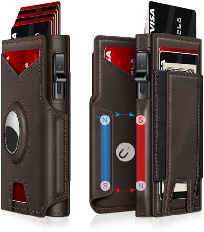 Iitrrs Airtag Wallet for Men, Minimalist Slim Mens Wallet Smart Pop Up Credit Card Holder for 9-13 Cards, RFID Blocking Wallet with ID Window & Cash Slot, Compact Bifold Metal Aluminum Card Case