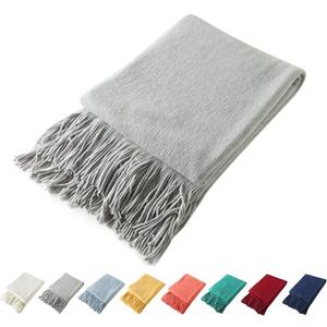 Homiest Decorative Knitted Throw Blanket with Fringe - Lightweight Acrylic Knit Blanket Soft & Cozy Tassel Blanket for Couch Sofa Bed - Light Grey, 60 x 80 Inch