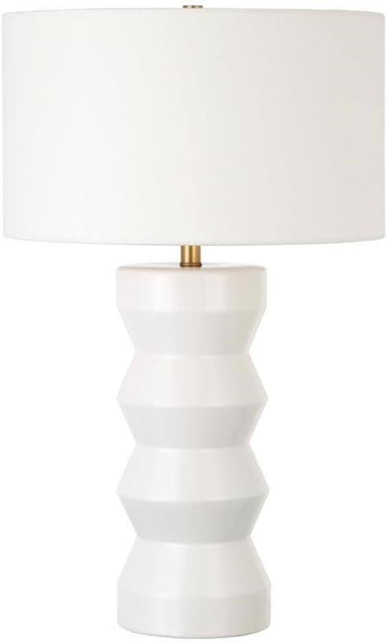 Carlin 28" Tall Ceramic Table Lamp with Fabric Shade in Matte White/White