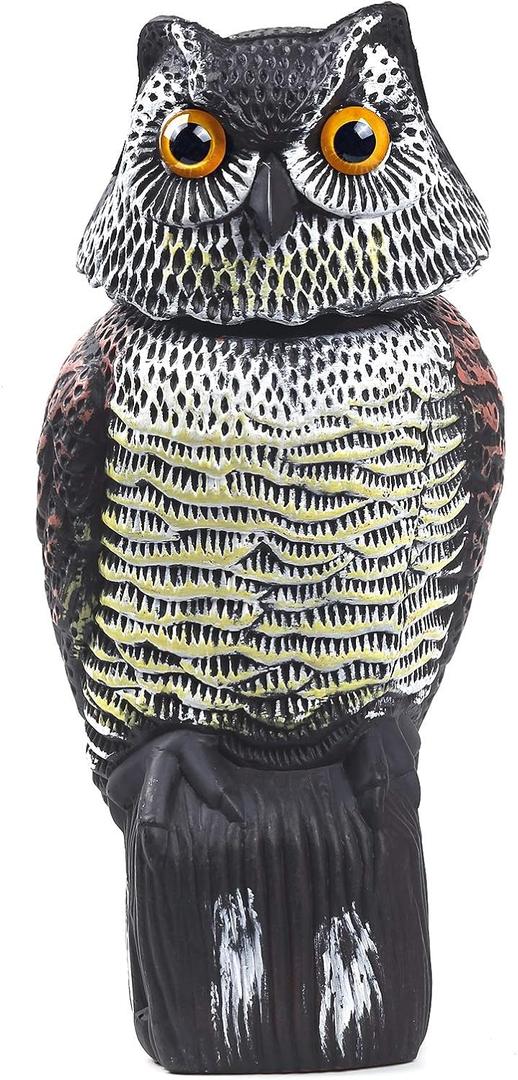 Owl Decoys to Scare Birds Away with Rotating Head,Natural Enemy Bird Deterrent Realistic Eyes & Waterproof Shape Fake Owl Scarecrow Bird Control