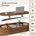 LYNCOHOME Fluted Lift Top Coffee Table with Storage,Modern Oval Coffee Table for Living Room or Home OfficeWalnut