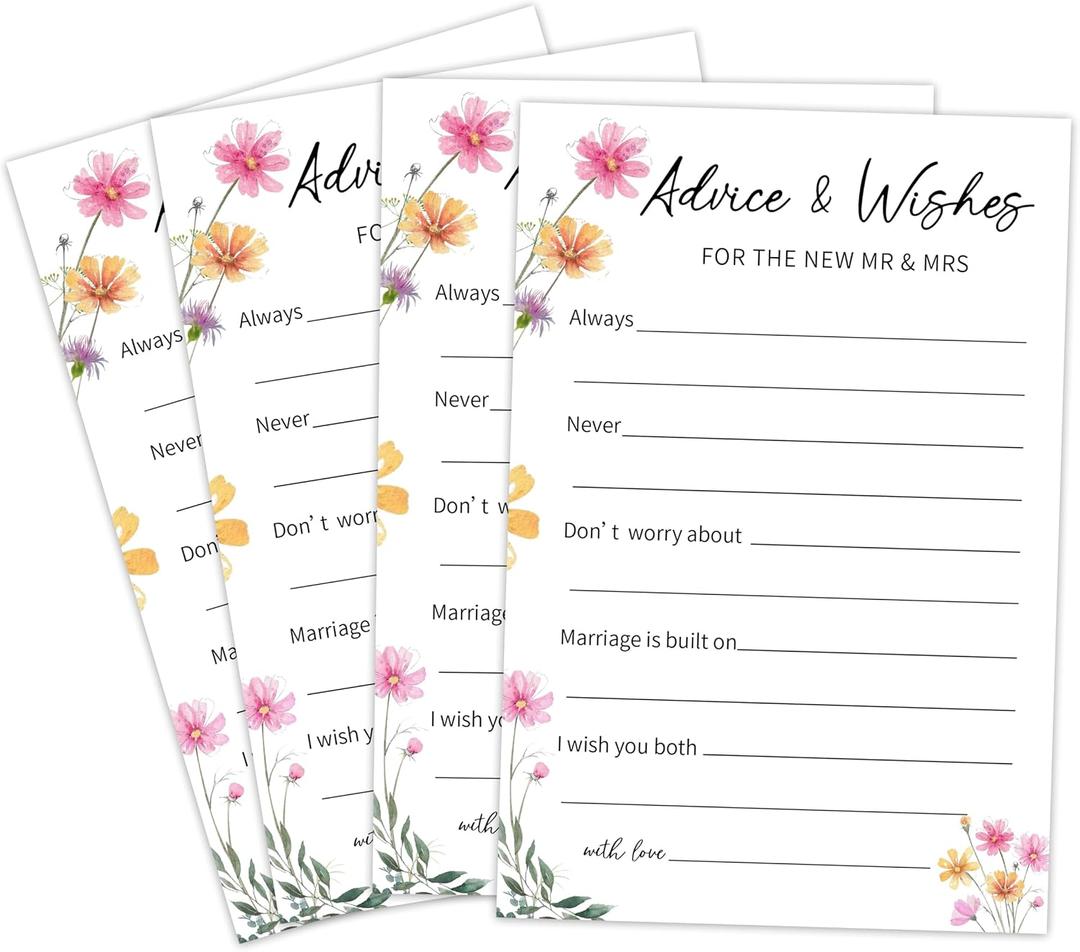 Wildflower Advice & Wishes Cards for Bridal Shower,Advice Card For The Mr and Mrs,Pack of 30 Wishes Cards For Newlyweds Bridal Shower wedding Party Favor & Supplies - A01