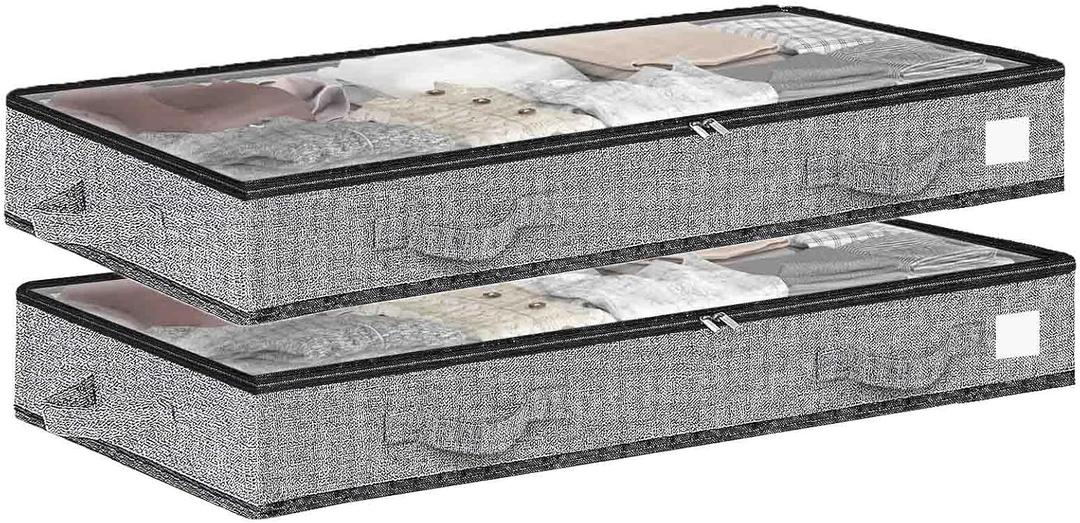 2Pack under bed storage Transparent plastic visual window containers Below bins 4.5 Inches Low Profile Under Organizer Clothes bag with Sturdy Sidewalls and Bottom