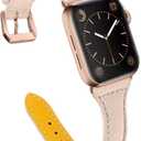 OULUCCI Leather Bands Compatible Apple Watch Bands For Women 38mm 40mm 41mm 42mm 44mm 45mm 46mm 49mm, Top Grain Leather Band Replacement Strap for iWatch Ultra SE SE2 Series 11 10 9 8 7 6 5 4 3 2 1 (Beige/Gold)