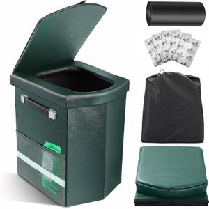 2026 Upgraded XL Portable Toilet for Adults,Tall Camping Toilet with Lid and Convenient Carry Bag, Portable Potty for Camping, Hiking, Car Travel,Truck, RV, Boating, Road Trips, Beach (Green, 16.5''H)