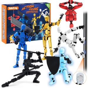 Magnetic Action Figure Set - 6-Pack T13 Titan 13 Robot with Weapons, Poseable Multi-Colored Toys for Boys Kids, Easter, Creative Battle Play Collection
