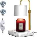 Candle Warmer Lamp, Electric Candle Lamp Warmer with Dimmer, Bedroom Home Decor Marble Base Dimmable Vintage Wax Melt Warmer for Scented Wax with 2*50W Bulbs, Aromatherapy Gifts Spa Office (White)