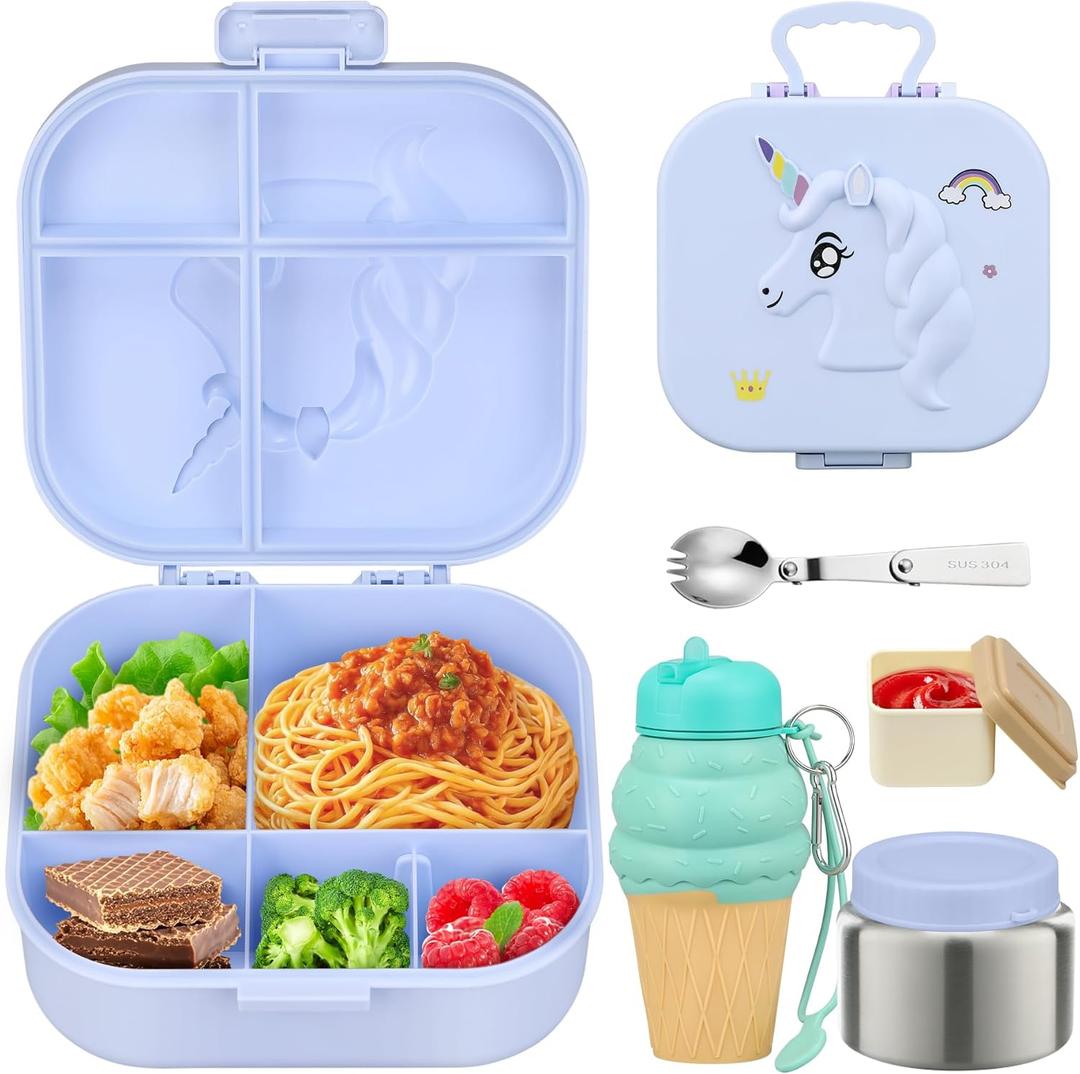 Aimsnk Kids Lunch Box Set -12oz Insulated Food Jar, Thermal Bag,Leakproof Lunch Food Containers Cutlery (BPA Free)-Gift for Girls/Boys Age 3-10(Blue)