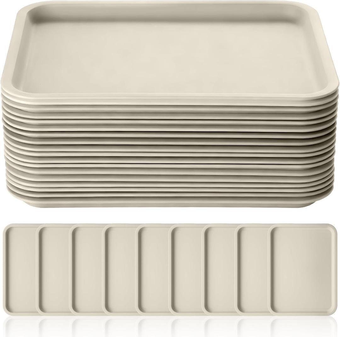 Gerrii 18 Pcs Plastic Fast Food Trays Bulk Restaurant Serving Cafeteria Tray Grill School Lunch Tray Rectangular Serving Platter for Kitchen Hotel Restaurant (Khaki,12 x 9 Inch)