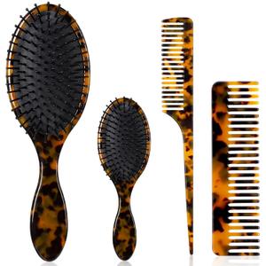 Meanplan Tortoise Shell Hair Comb Set Cellulose Acetate Paddle Detangler Brush Wide Tooth Comb Mini Tail Brushes Kit Grooming Tools for Women Men Thick Thin Curly Wavy Wet Dry Hair Gift