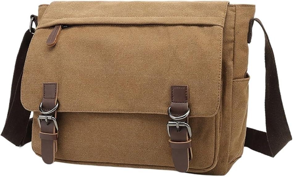 Men Canvas Messenger Bag Business Casual Travel Shoulder Crossbody Bags For Men(Dark Brown,M)