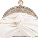 Womens PU Leather Woven Dumpling Purse with Pearl Chain, Crossbody Bag Evening Clutch for Wedding Party Prom (#2506-cream)