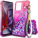 WDHD Compatible with Motorola Moto G-2025 Case Pink/Purple | Bling Sparkly Glitter Floating Liquid Waterfall Cute Phone Cover for Women Girls Kids with Diamond Wrist Strap Lanyard