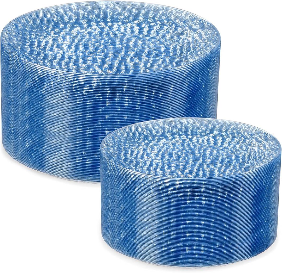Rubtlamp 100 Pcs Blue Plastic Plates,Heavy Duty plastic Plates,Fancy Blue Disposable Plates, Hammered Plastic plates Include 50 Pcs Dessert Platos, 50 Pcs Dinner Platos for Party