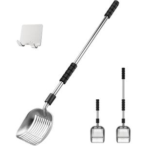 Depets Cat Litter Scoop, Metal Litter Scooper with Deep Shovel, Detachable Long Handle Cat Litter Sifter with Holder, Large Durable Cat Litter Shovel with Foam Pad Grip for Easy Sifting