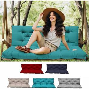 Porch Swing Cushions, Outdoor Swing Cushions 3 Seater Replacement with Backrest, Thickened Swing Cushion with Ties,Patio,Outdoor,Backyard and Gard (Lake Blue, 60 * 40 * 4 inches)