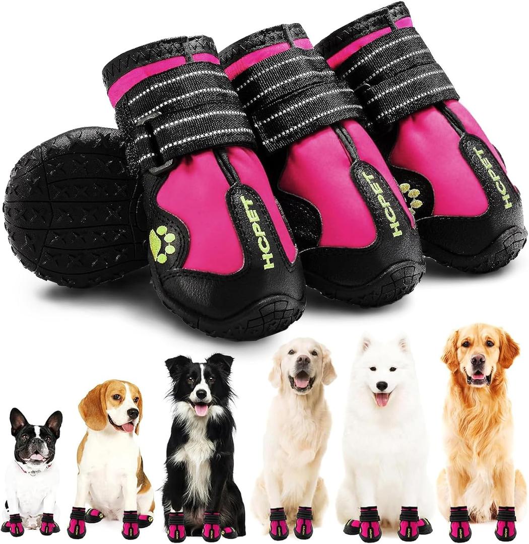 Hcpet Dog Shoes, Dog Boots for Small Dogs, Waterproof Medium Dog Booties Paw Protector for Summer Hot Pavement, Winter Snowy Day, Outdoor Walking, Indoor Hardfloors Anti Slip Sole Pink Size 5 (#5 (width 2.36 inch) for 40-58 lbs)